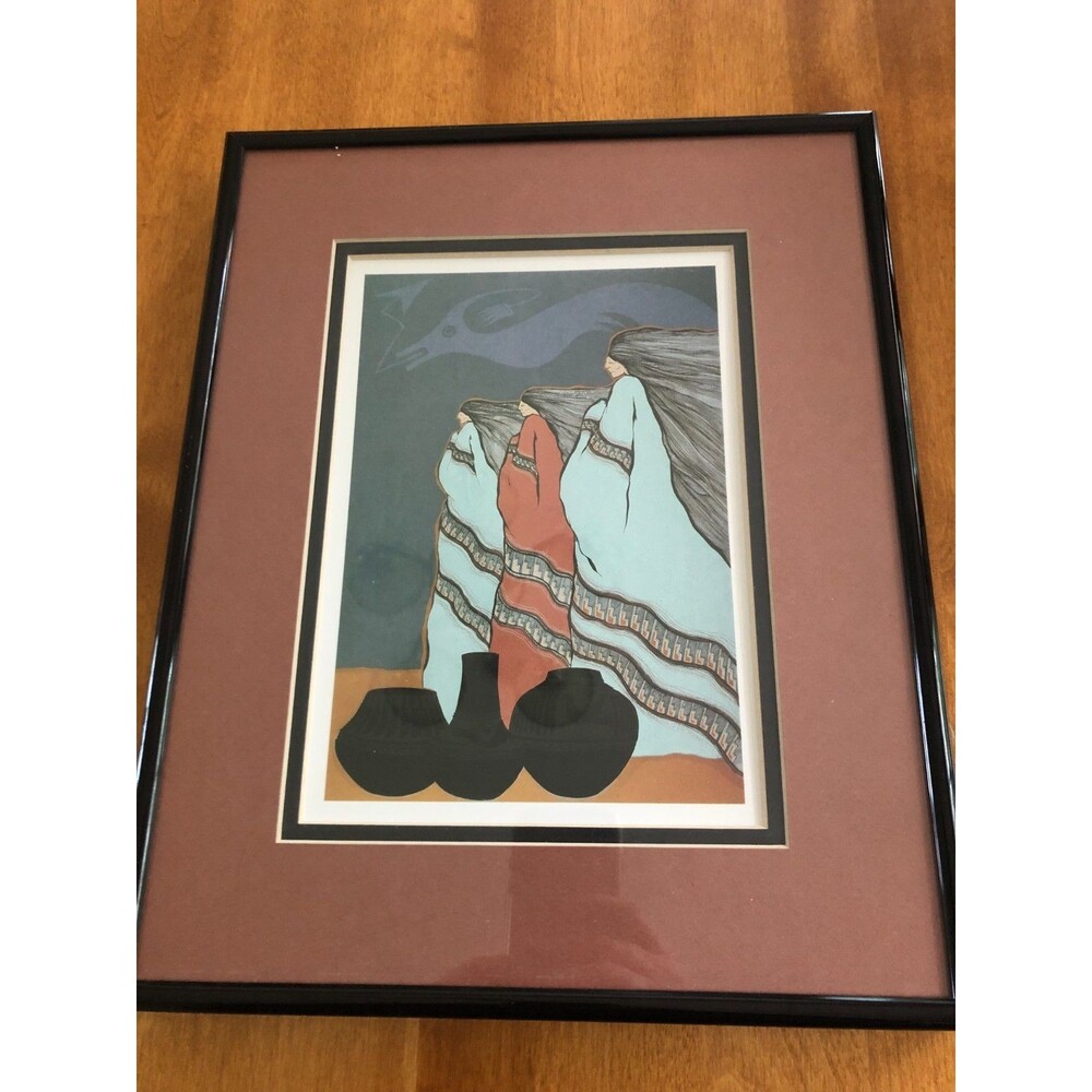 Amado Pena "After Maria Tres" Art Print Framed Matted 13.5x11” Native American